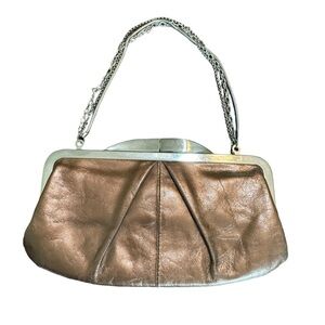 Hobo International Brown Metallic Leather‎ Clutch Purse With 3-Chain Strap CP